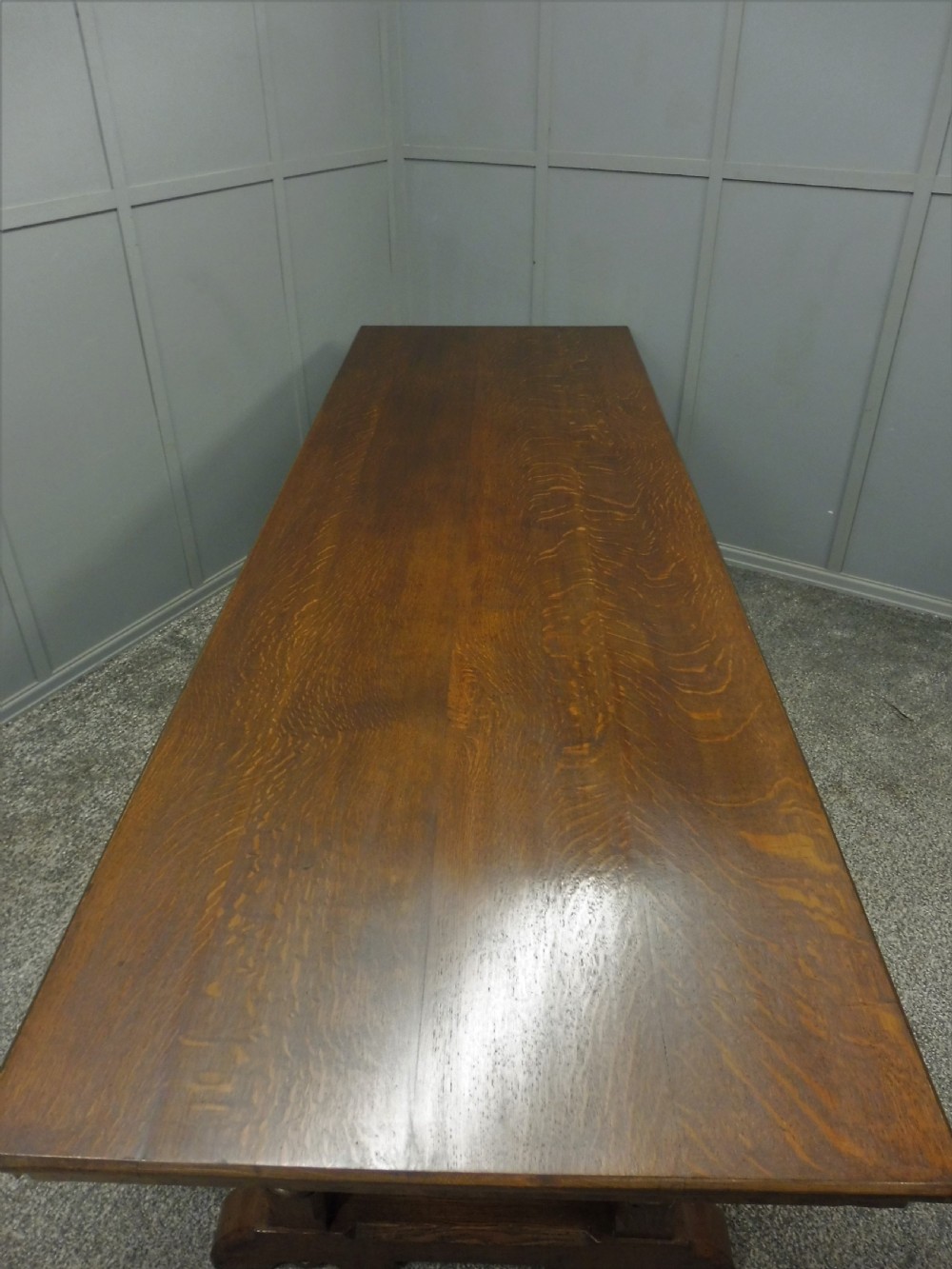 VERY LARGE CARVED OAK REFECTORY DINING TABLE View VIII