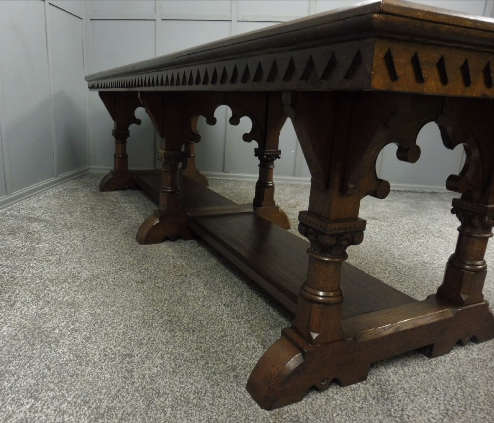 VERY LARGE CARVED OAK REFECTORY DINING TABLE View XIV