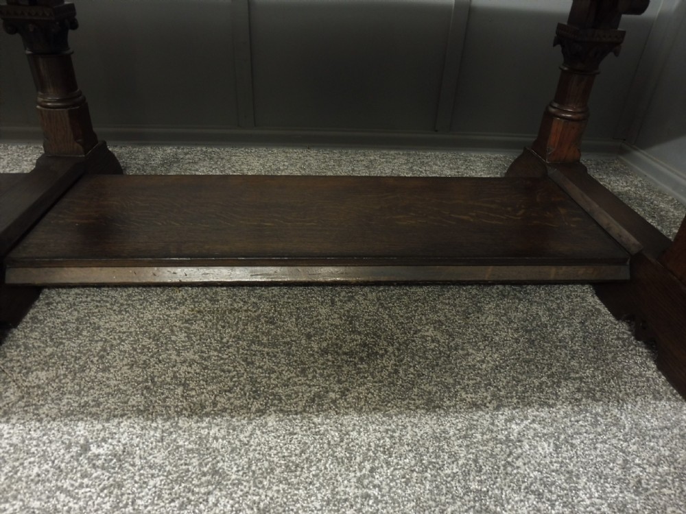 VERY LARGE CARVED OAK REFECTORY DINING TABLE View XVII