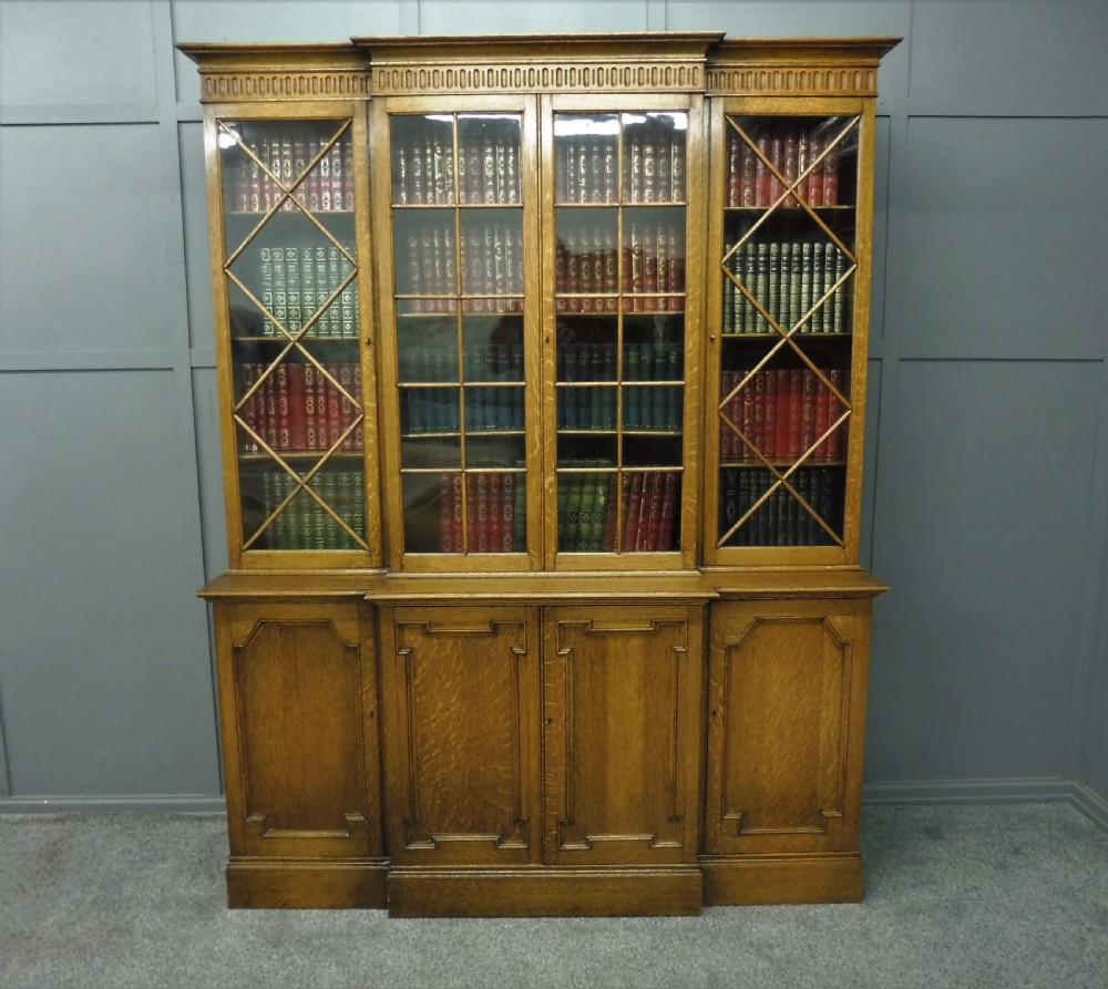 GOLDEN OAK BREAKFRONT BOOKCASE 
