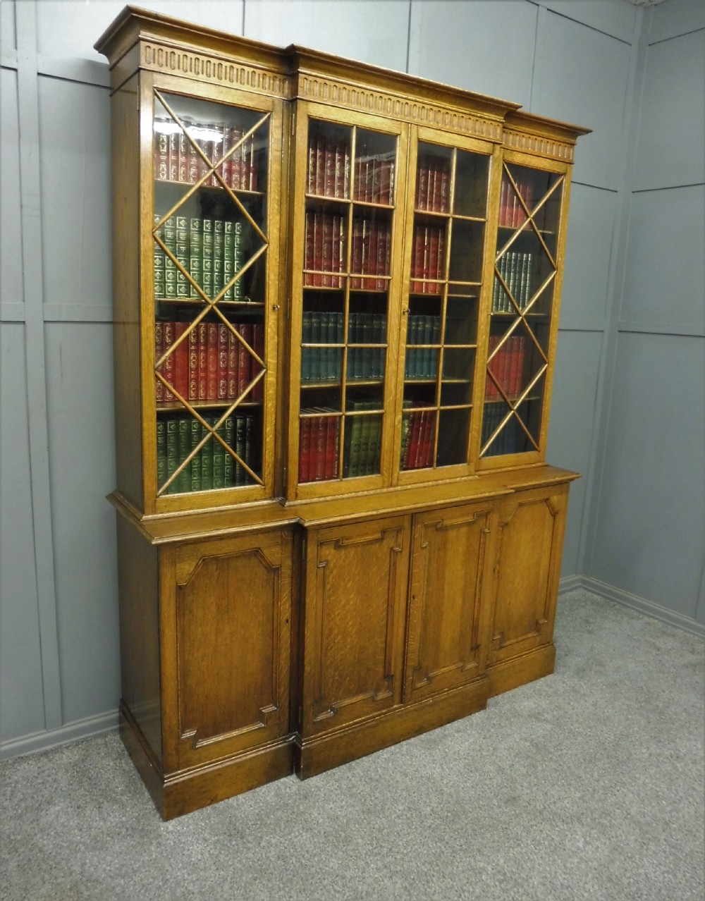 GOLDEN OAK BREAKFRONT BOOKCASE  View II
