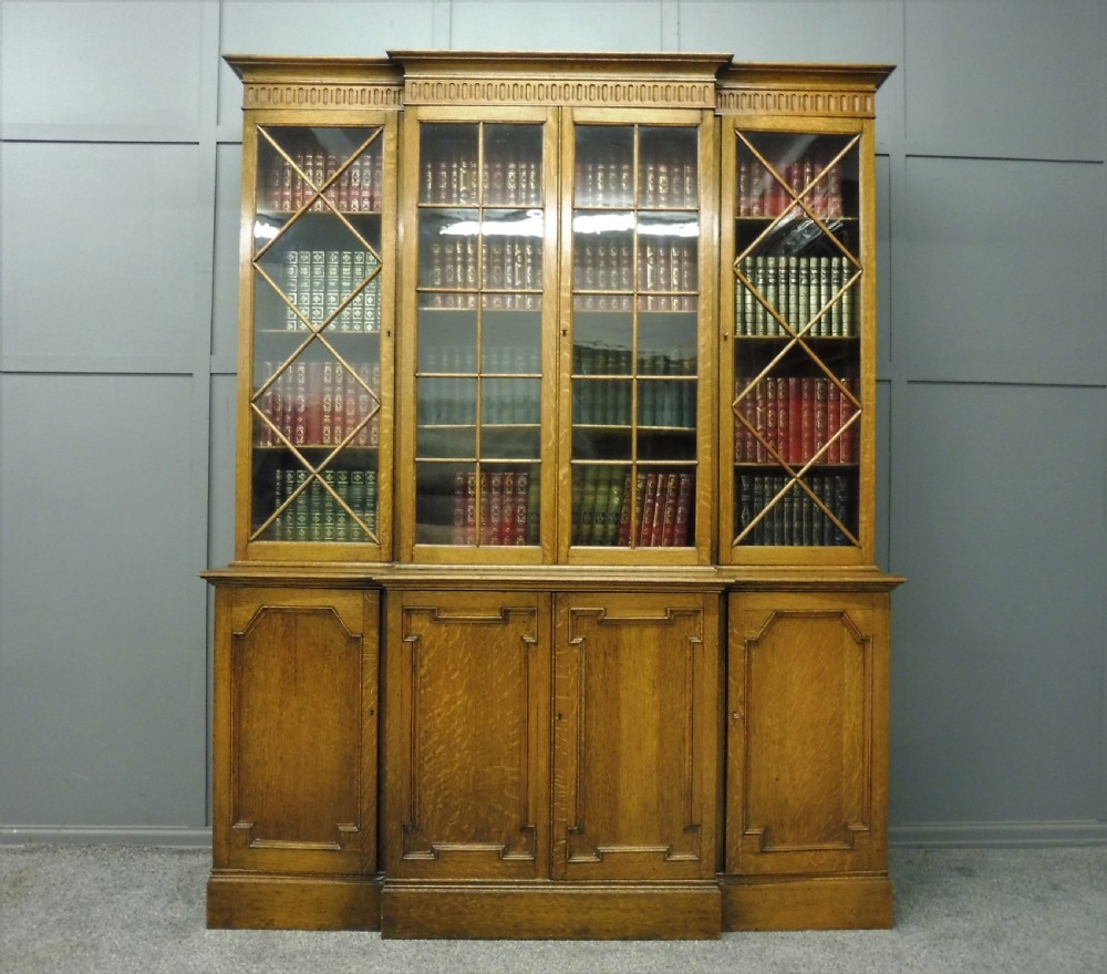 GOLDEN OAK BREAKFRONT BOOKCASE  View X