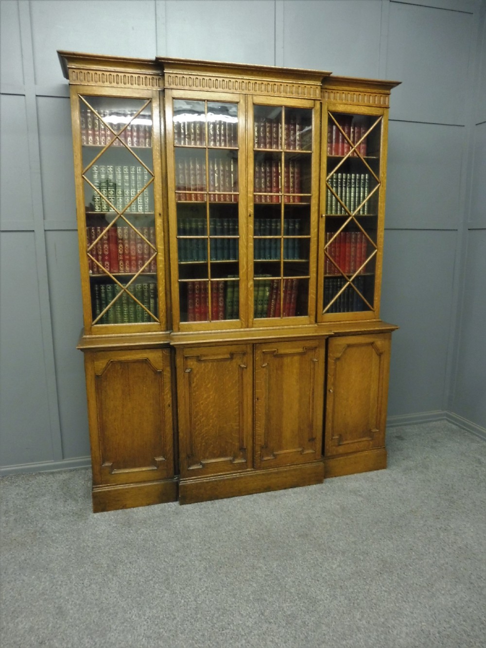 GOLDEN OAK BREAKFRONT BOOKCASE  View XI