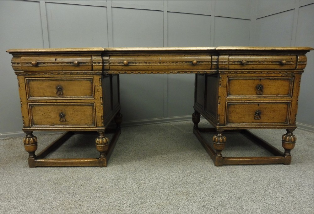 LARGE OAK PEDESTAL PARTNERS DESK View II