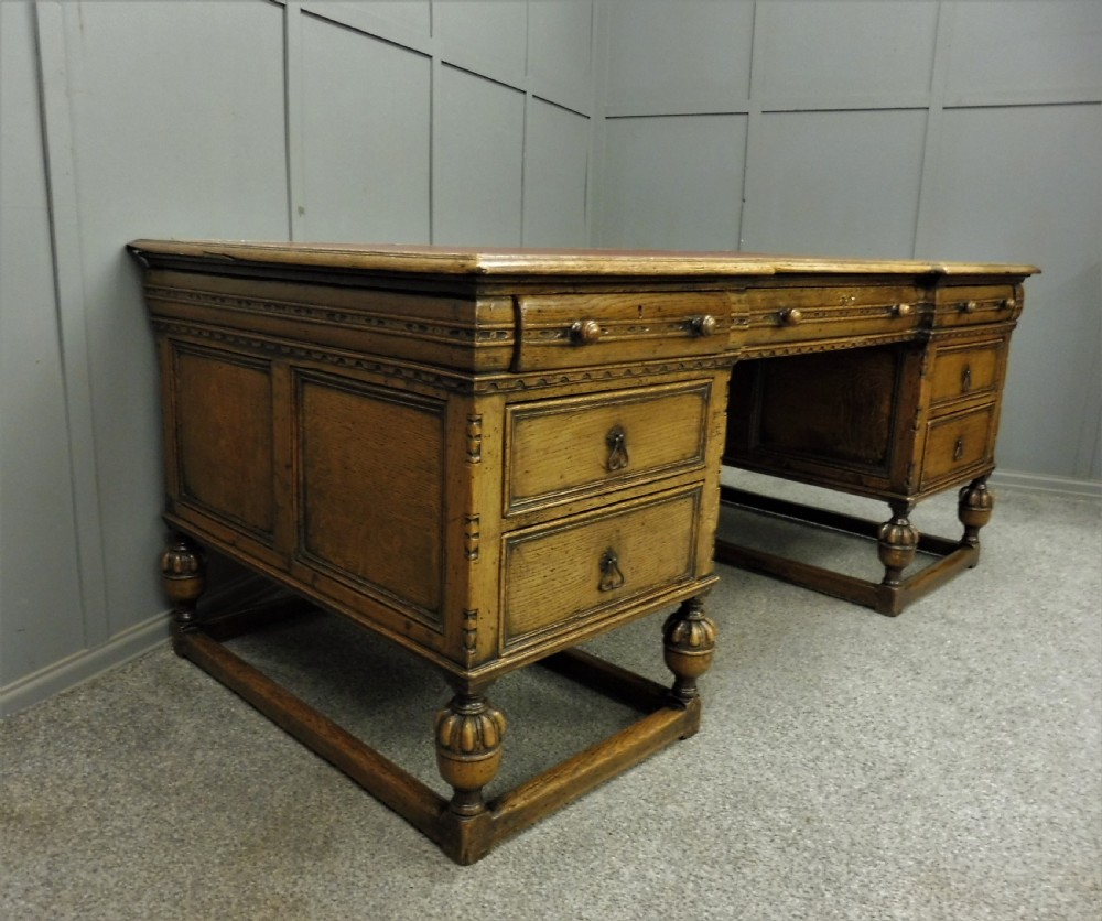 LARGE OAK PEDESTAL PARTNERS DESK View III