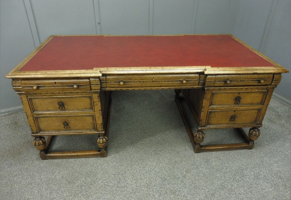 LARGE OAK PEDESTAL PARTNERS DESK View IV