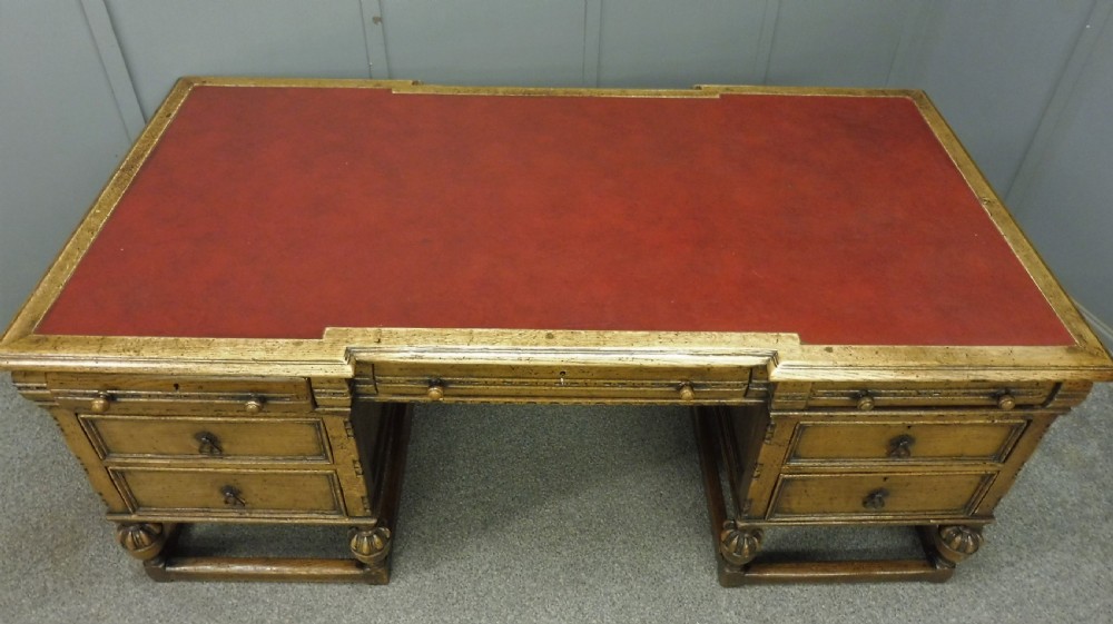 LARGE OAK PEDESTAL PARTNERS DESK View V