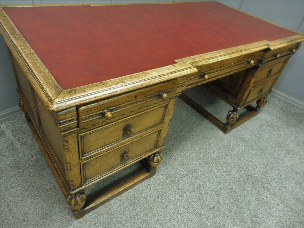 LARGE OAK PEDESTAL PARTNERS DESK View XVI