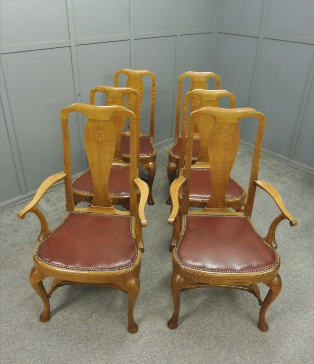 SUPERB QUALITY SET OF 6 GOLDEN OAK DINING CHAIRS