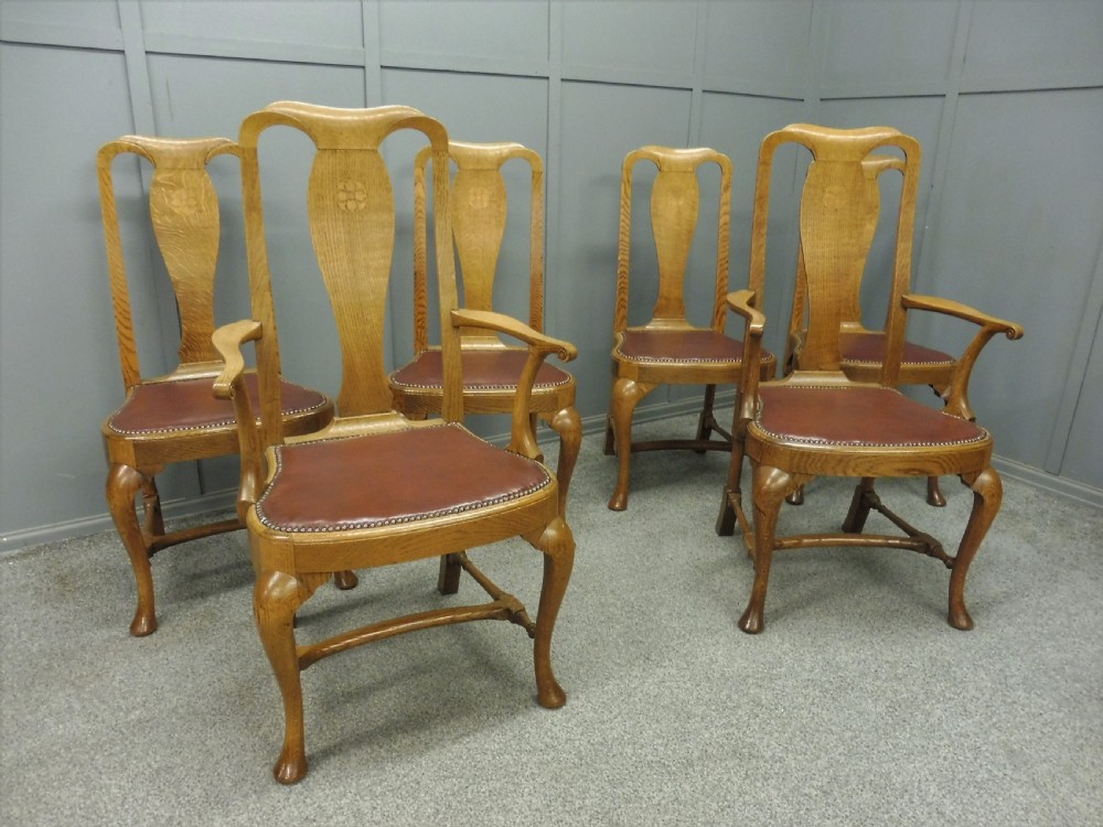 SUPERB QUALITY SET OF 6 GOLDEN OAK DINING CHAIRS View III