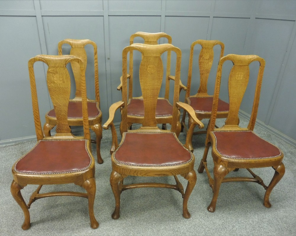 SUPERB QUALITY SET OF 6 GOLDEN OAK DINING CHAIRS View V