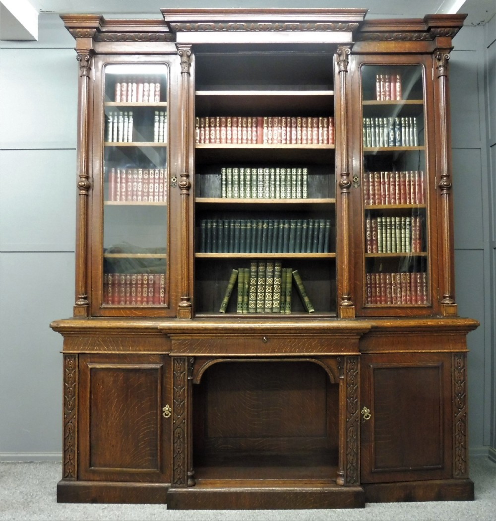 LARGE VICTORIAN OAK GOTHIC BOOKCASE