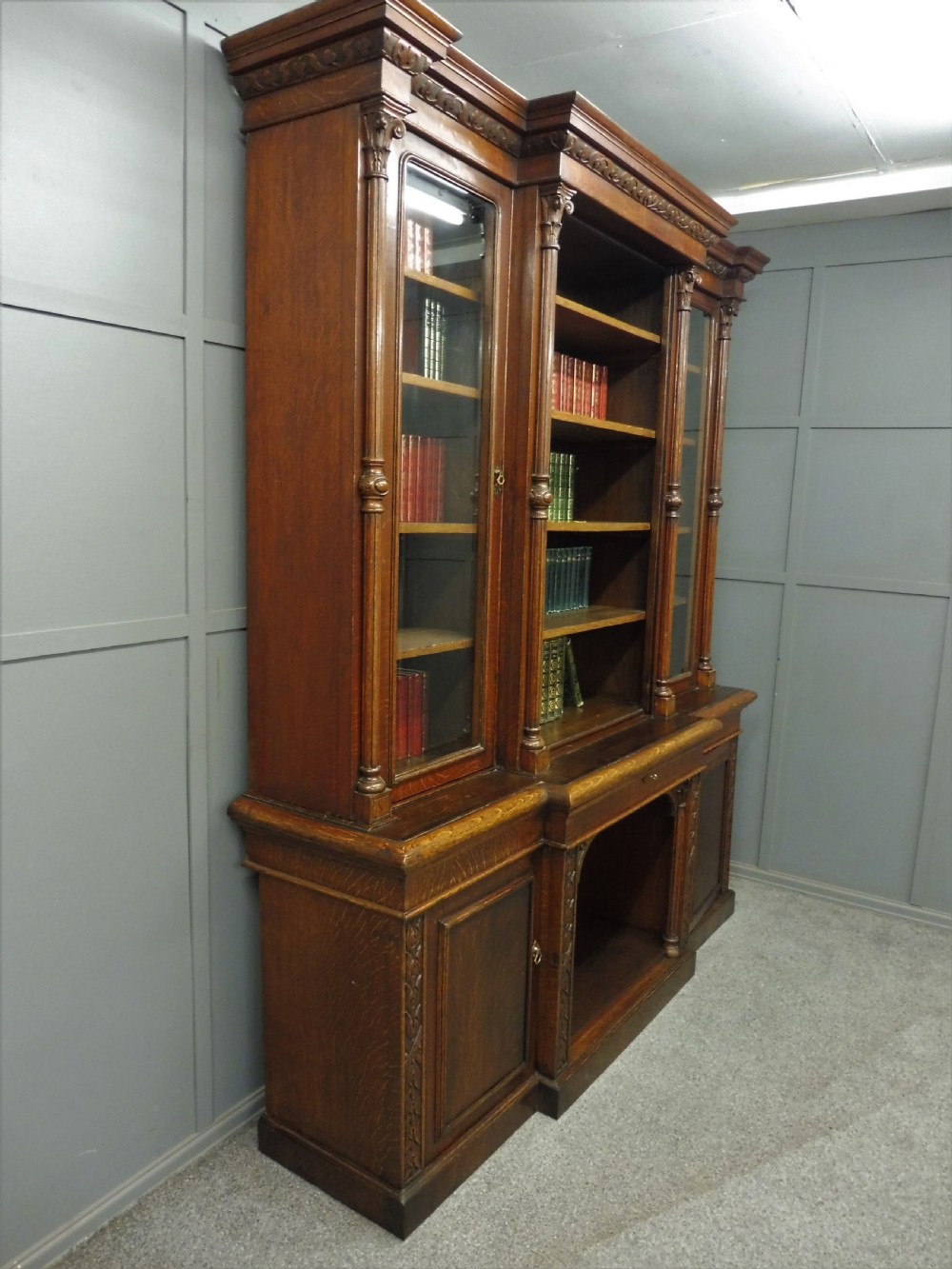 LARGE VICTORIAN OAK GOTHIC BOOKCASE View III