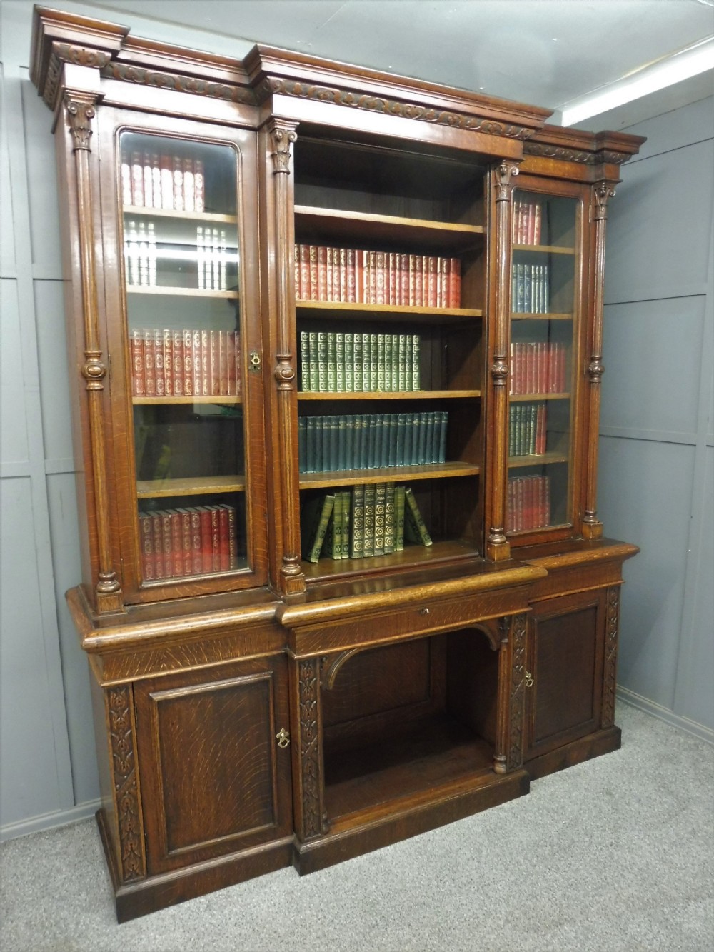 LARGE VICTORIAN OAK GOTHIC BOOKCASE View V