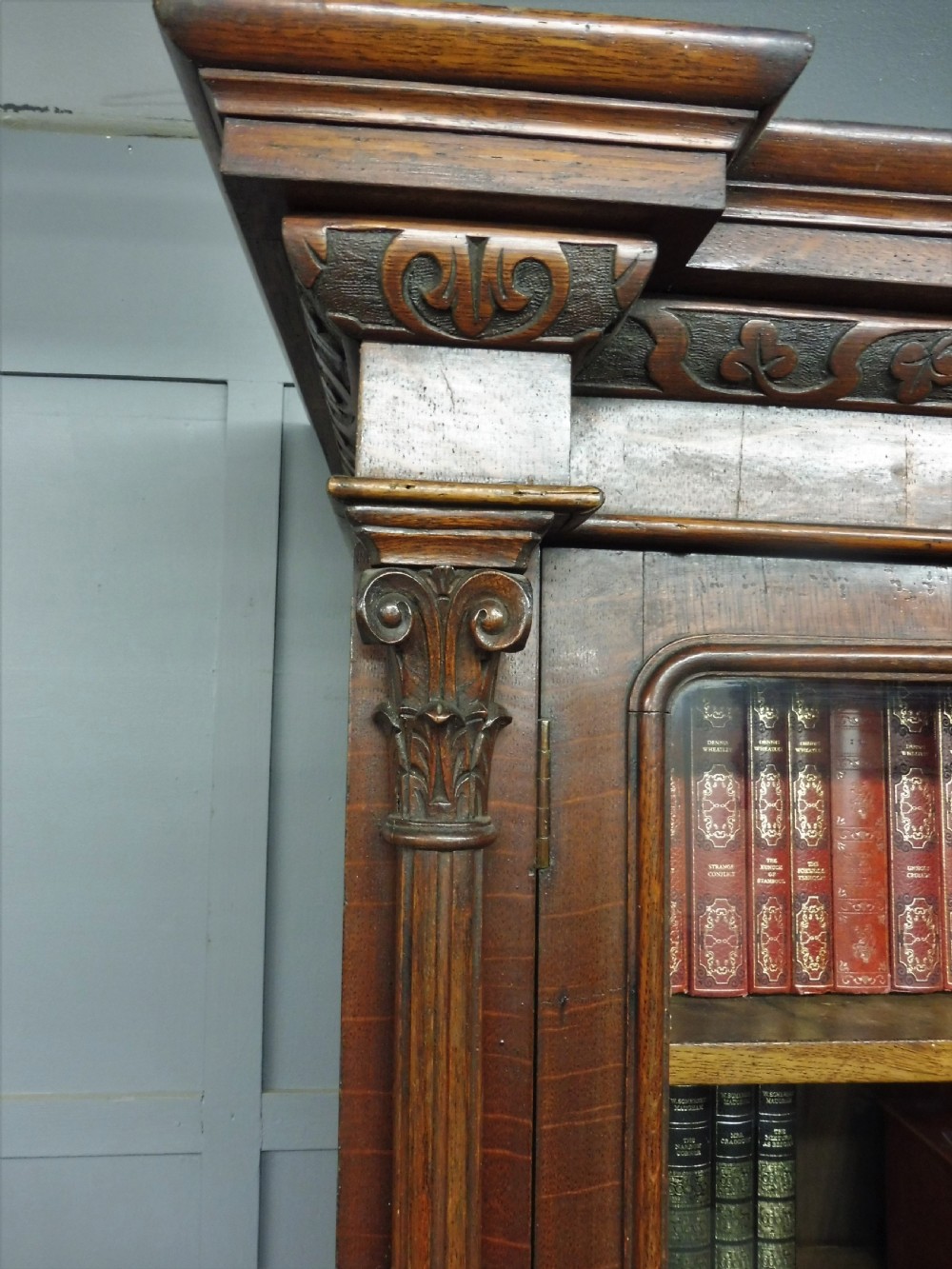 LARGE VICTORIAN OAK GOTHIC BOOKCASE View X
