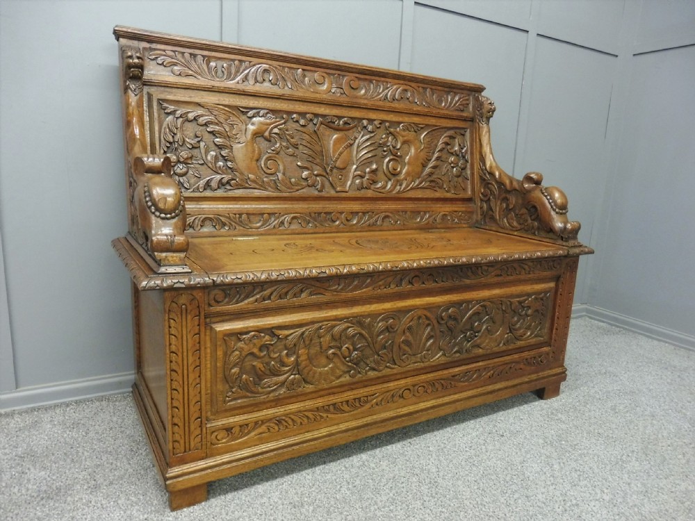 19TH CENTURY CARVED OAK BENCH