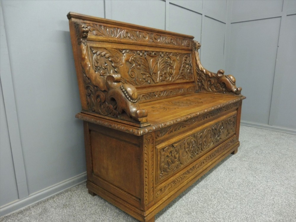 19TH CENTURY CARVED OAK BENCH View III