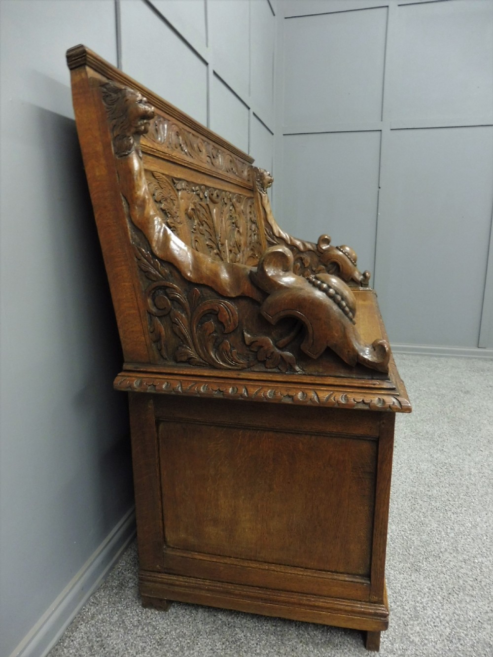19TH CENTURY CARVED OAK BENCH View IV
