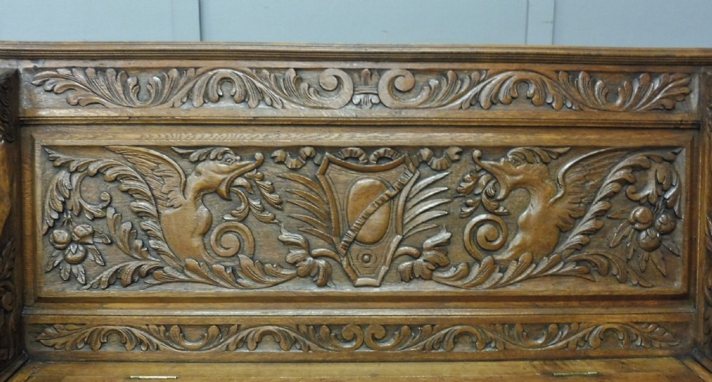 19TH CENTURY CARVED OAK BENCH View VI