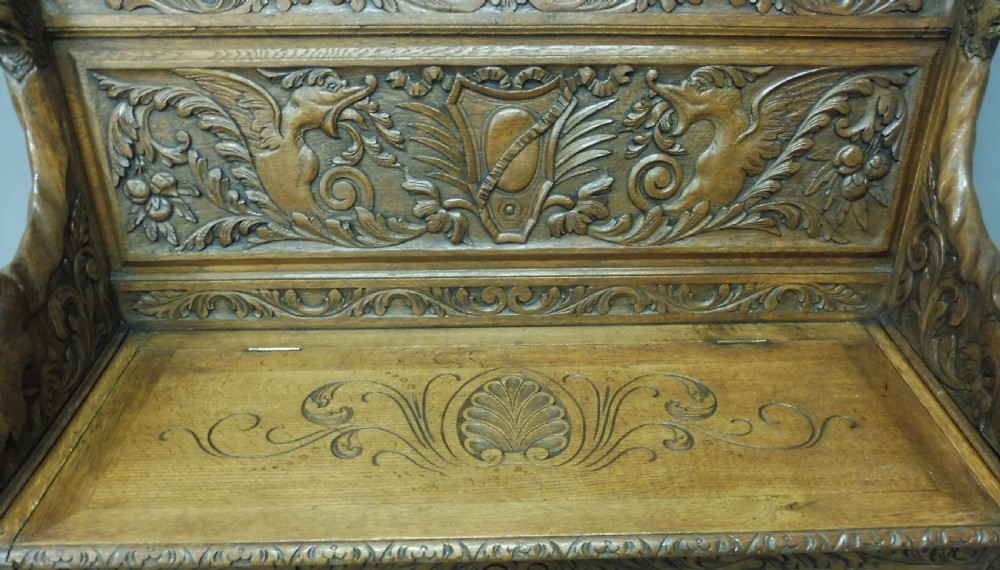 19TH CENTURY CARVED OAK BENCH View VII