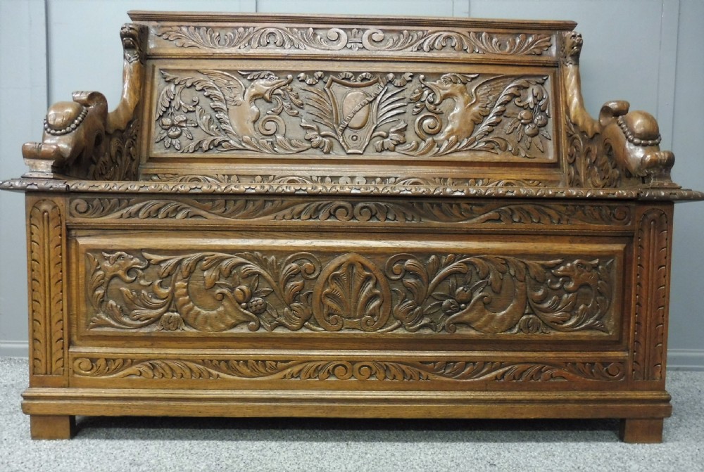 19TH CENTURY CARVED OAK BENCH View VIII