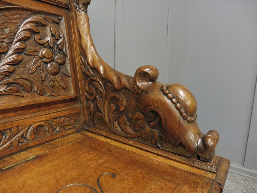 19TH CENTURY CARVED OAK BENCH View X