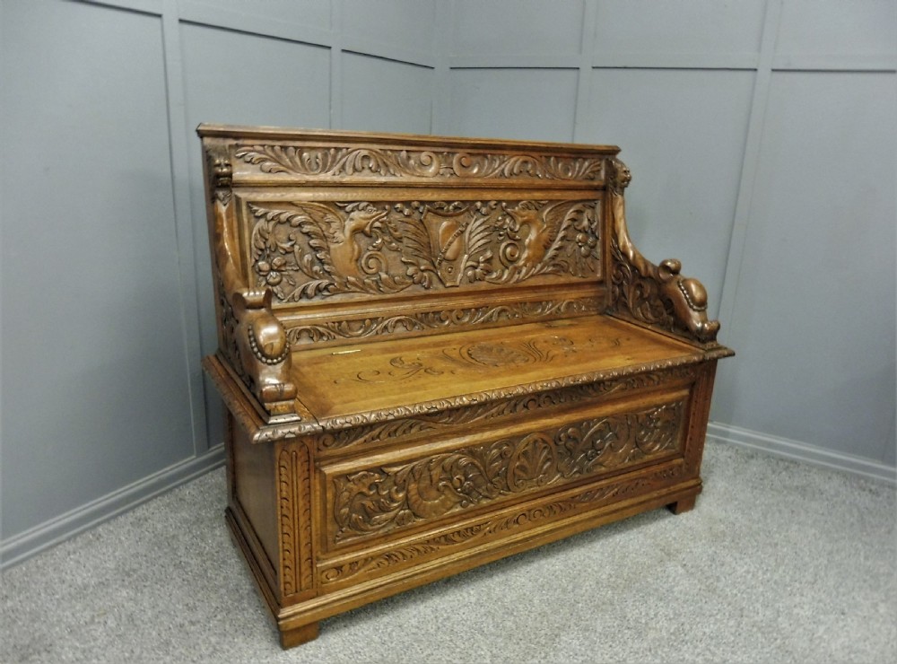 19TH CENTURY CARVED OAK BENCH View XI