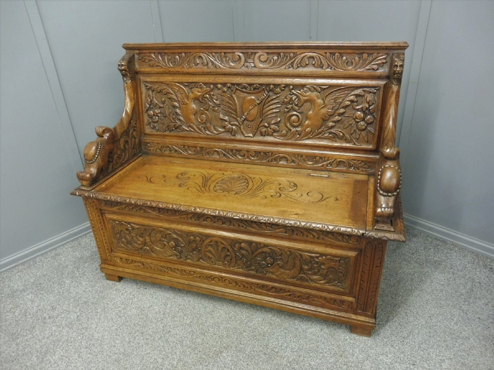 19TH CENTURY CARVED OAK BENCH View XIII