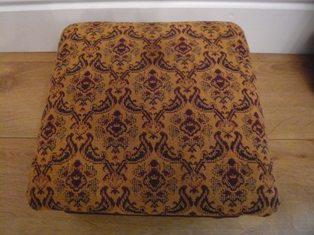 Victorian Mahogany Shaped Footstool Tapestry Upholstery c1880 View II