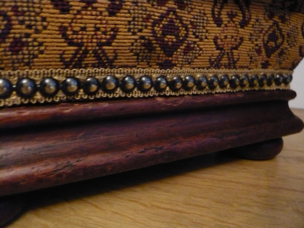 Victorian Mahogany Shaped Footstool Tapestry Upholstery c1880 View IV