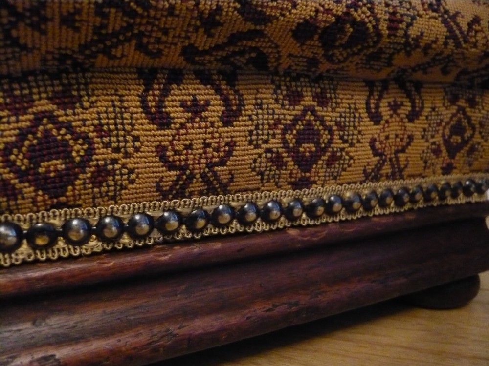 Victorian Mahogany Shaped Footstool Tapestry Upholstery c1880 View V