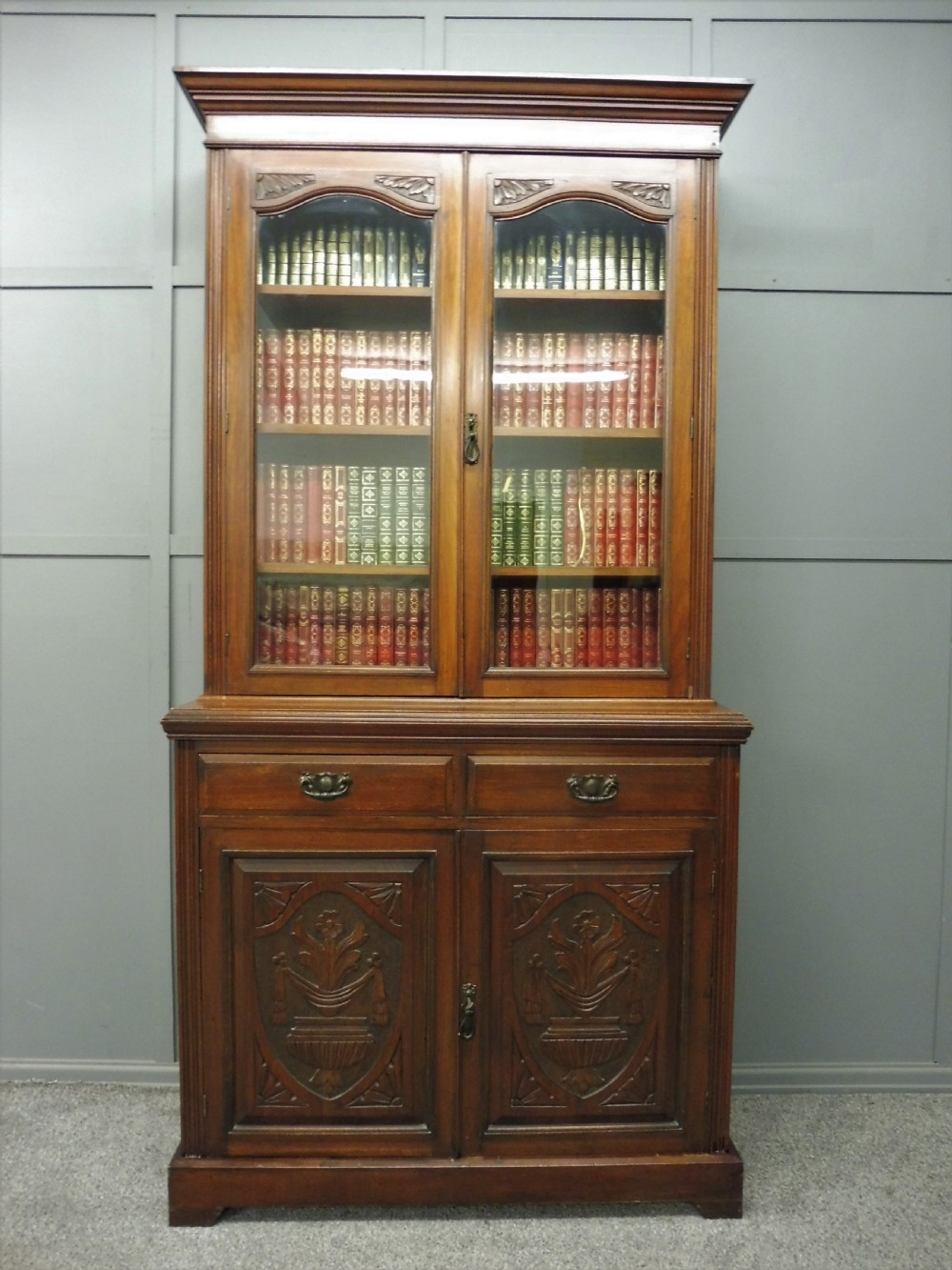 VICTORIAN WALNUT CABINET BOOKCASE View II