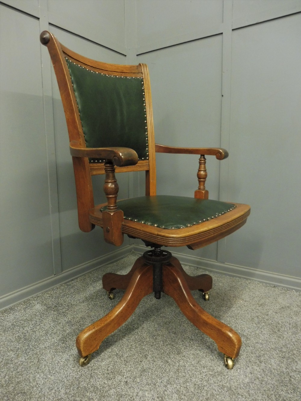 MAHOGANY AND LEATHER ANTIQUE OFFICE SWIVEL CHAIR View IV