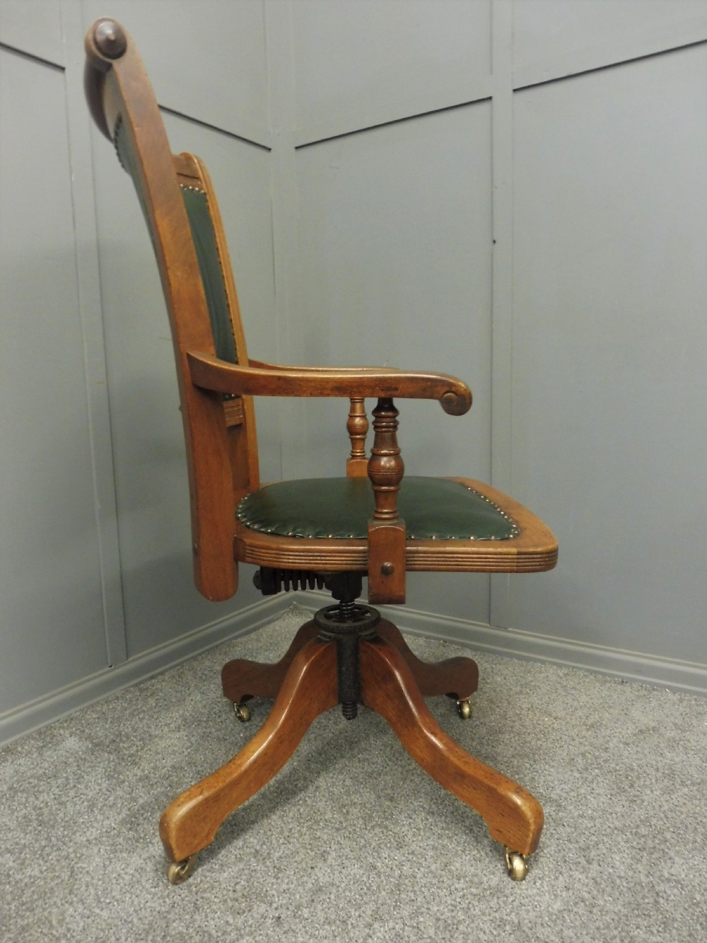 MAHOGANY AND LEATHER ANTIQUE OFFICE SWIVEL CHAIR View V
