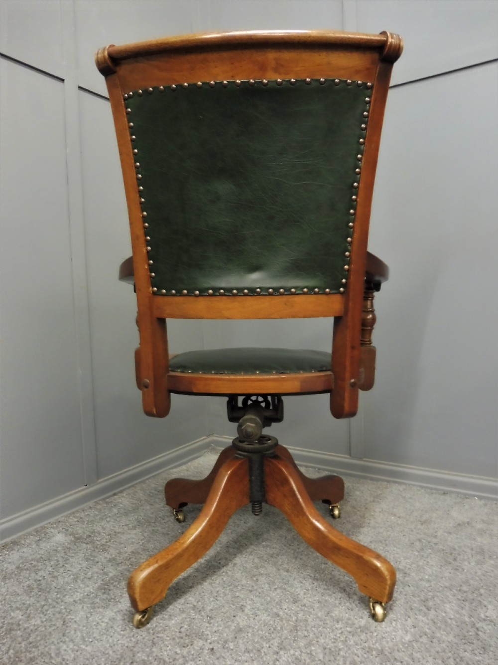 MAHOGANY AND LEATHER ANTIQUE OFFICE SWIVEL CHAIR View VI