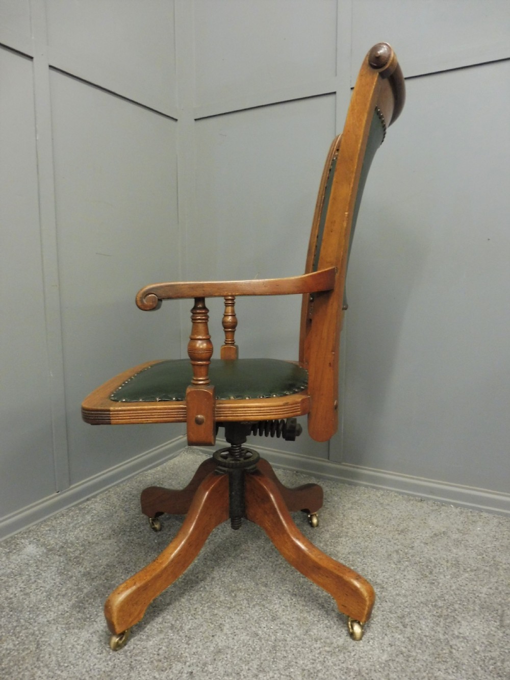 MAHOGANY AND LEATHER ANTIQUE OFFICE SWIVEL CHAIR View VII