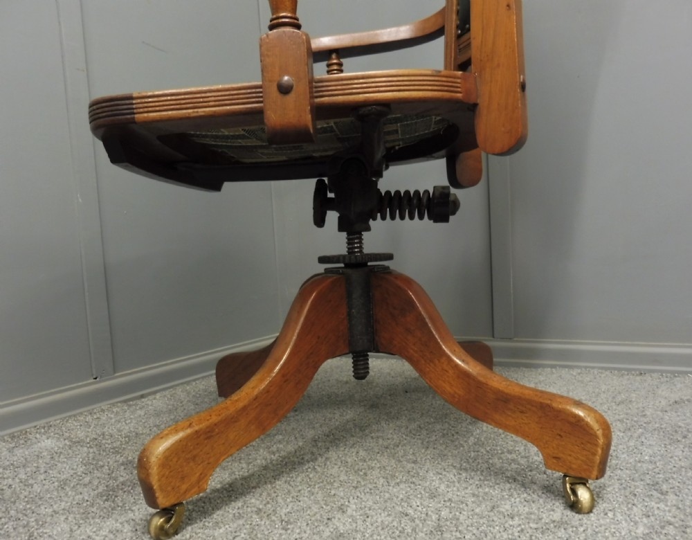 MAHOGANY AND LEATHER ANTIQUE OFFICE SWIVEL CHAIR View VIII