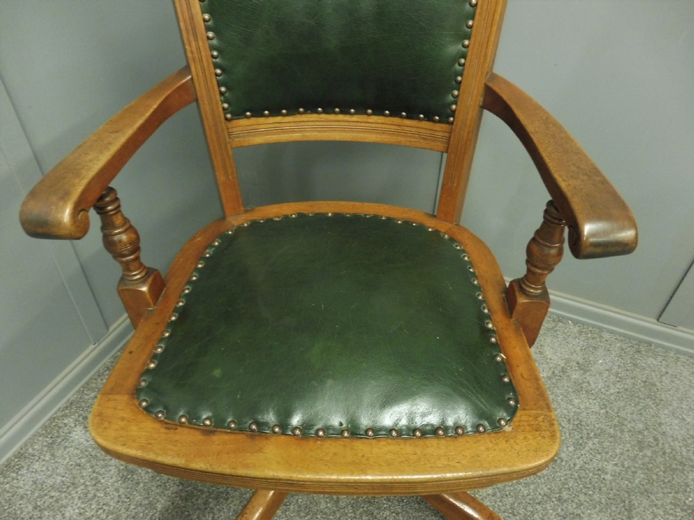 MAHOGANY AND LEATHER ANTIQUE OFFICE SWIVEL CHAIR View X