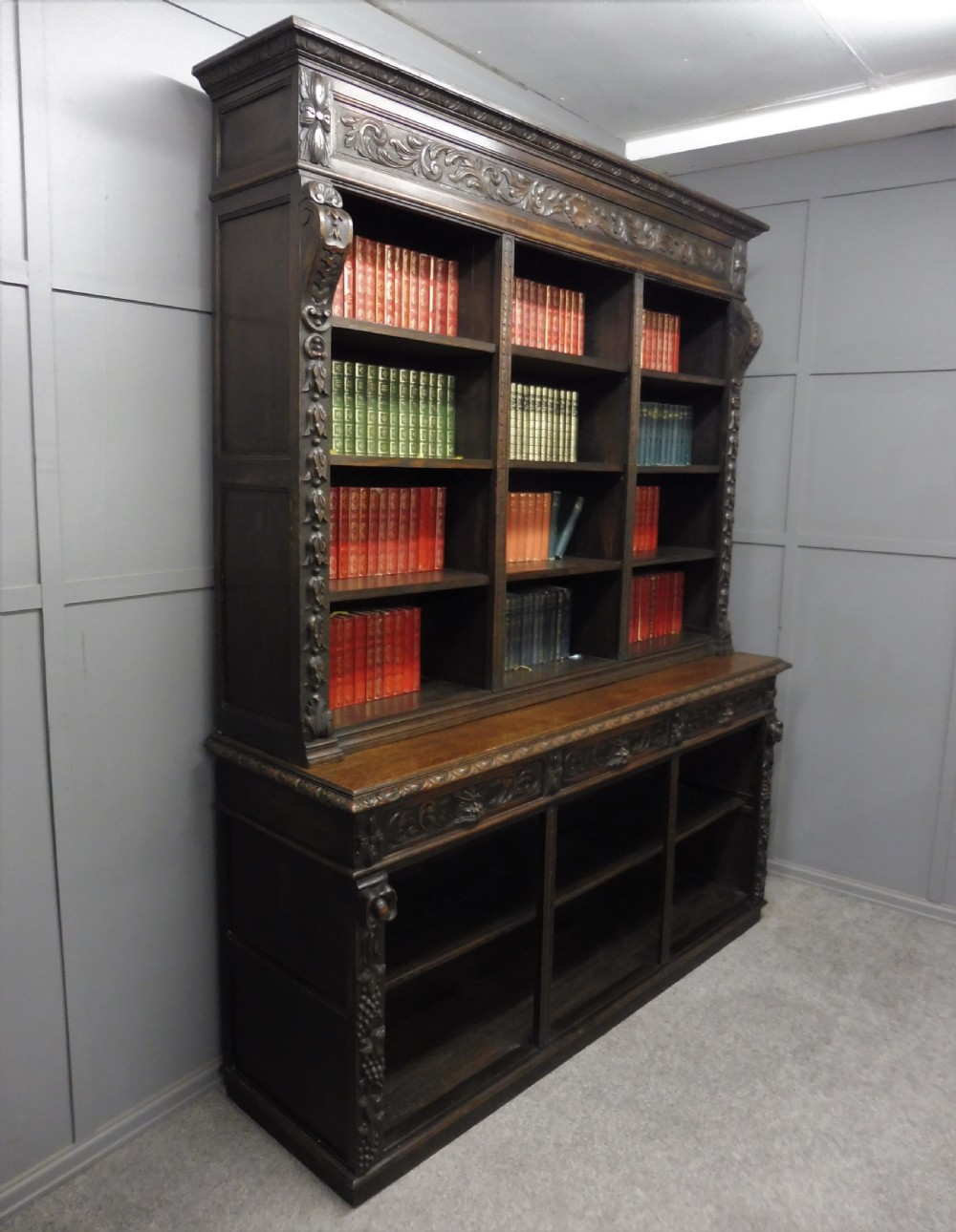 LARGE RUSTIC 19TH CENTURY GREEN MAN BOOKCASE View III
