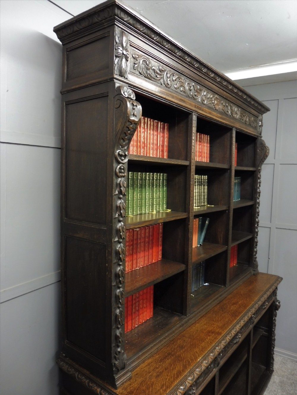 LARGE RUSTIC 19TH CENTURY GREEN MAN BOOKCASE View XV