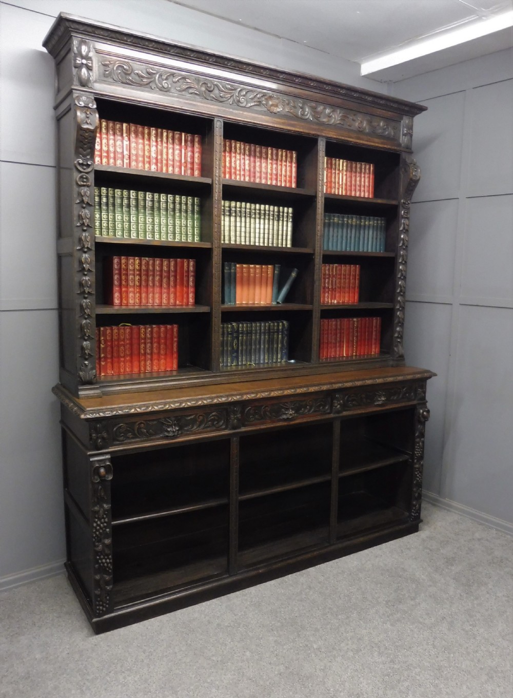 LARGE RUSTIC 19TH CENTURY GREEN MAN BOOKCASE View XVI