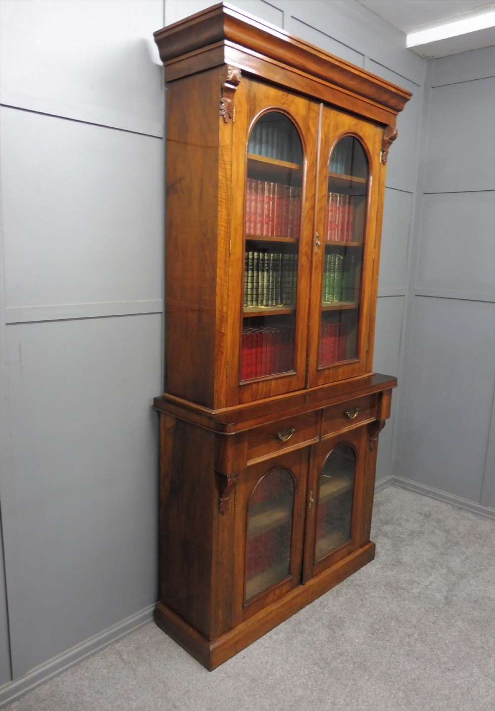 VICTORIAN FIGURED WALNUT BOOKCASE View III