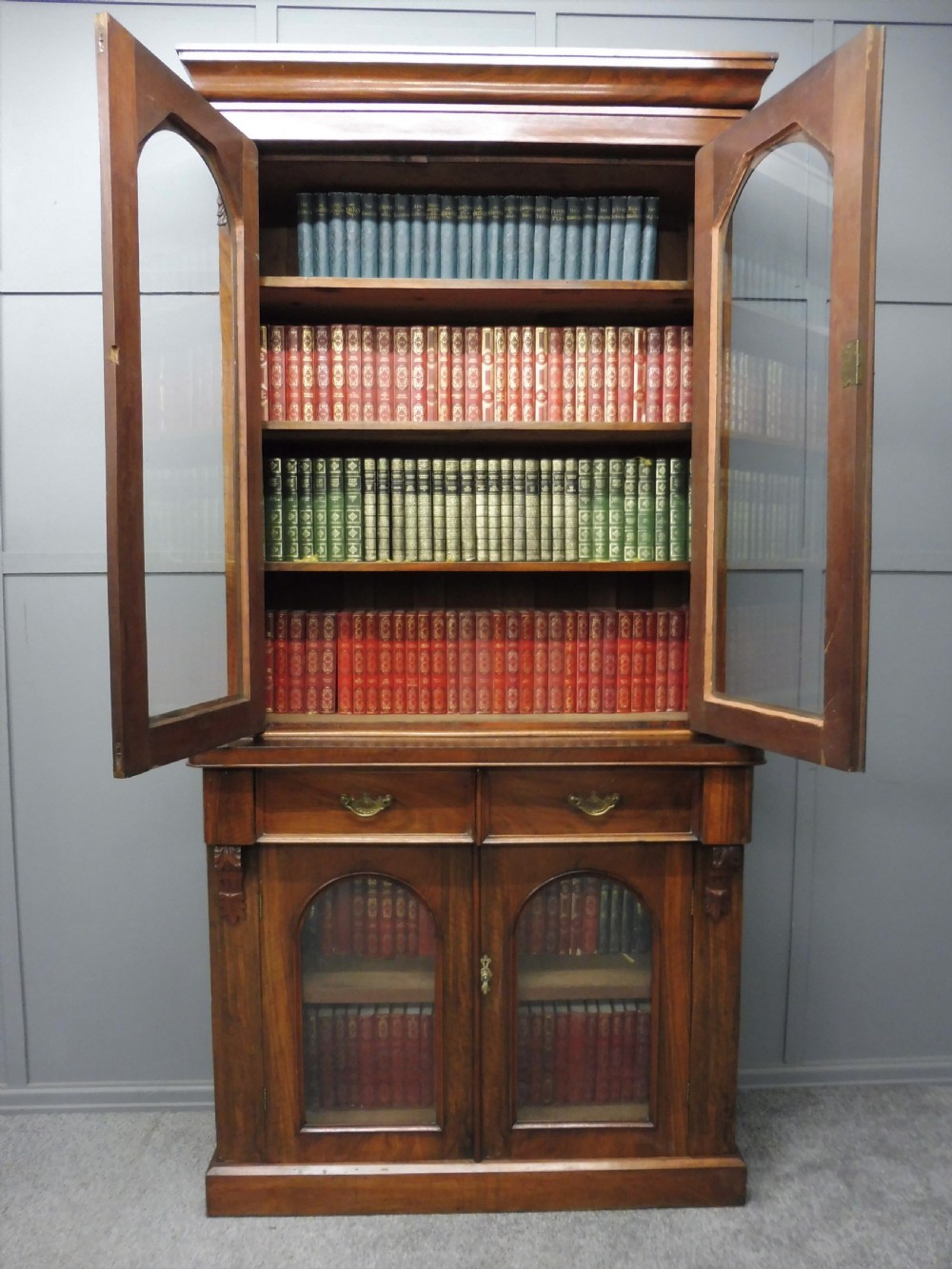 VICTORIAN FIGURED WALNUT BOOKCASE View XI