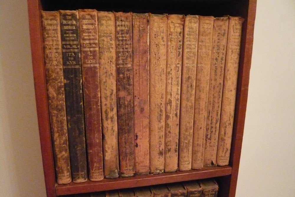 Edwardian Pitch Pine Bookcase & Encyclopaedia Britannica  View V