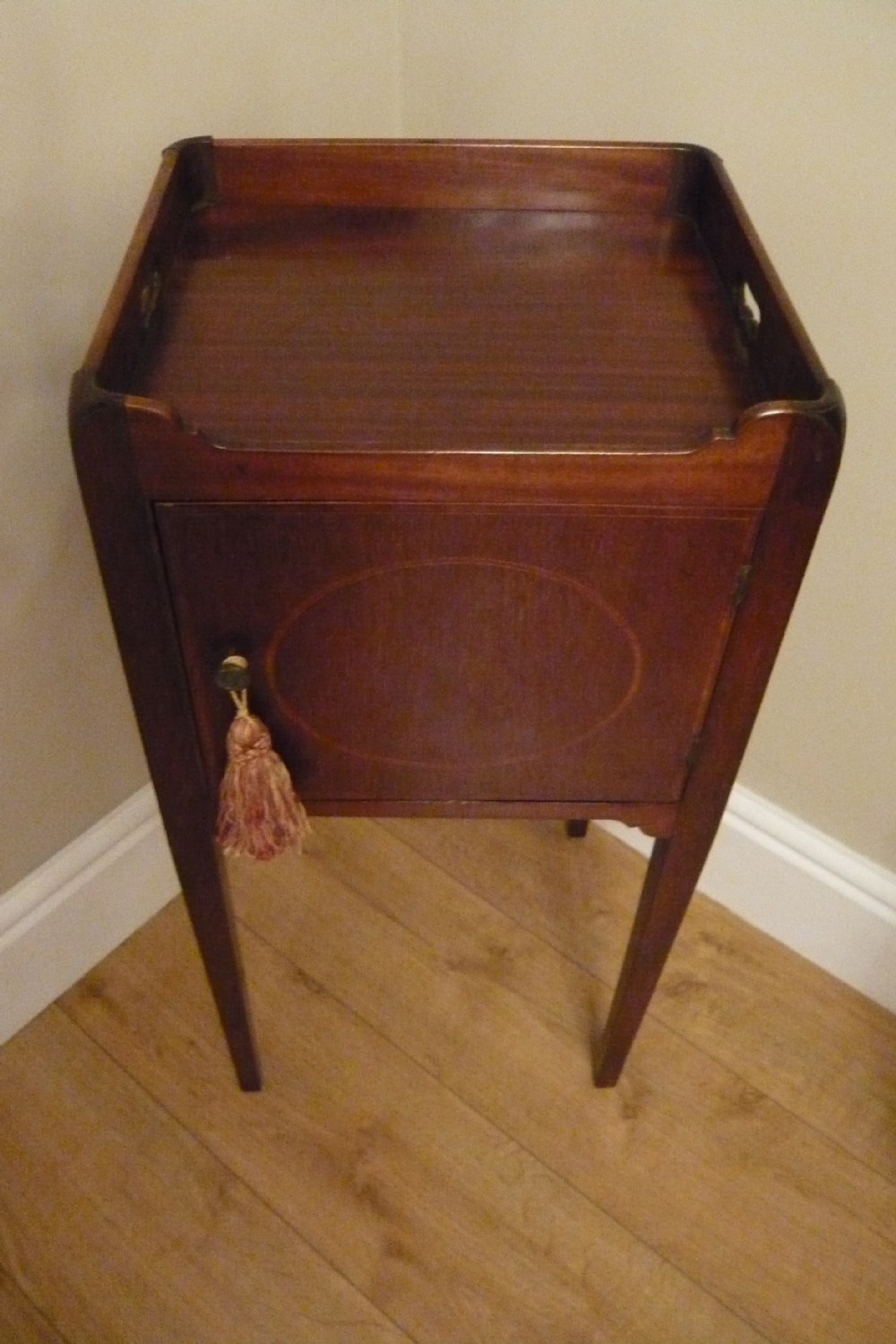 Edwardian Mahogany inlaid Bedside Cabinet Night Stand c1910  View IV