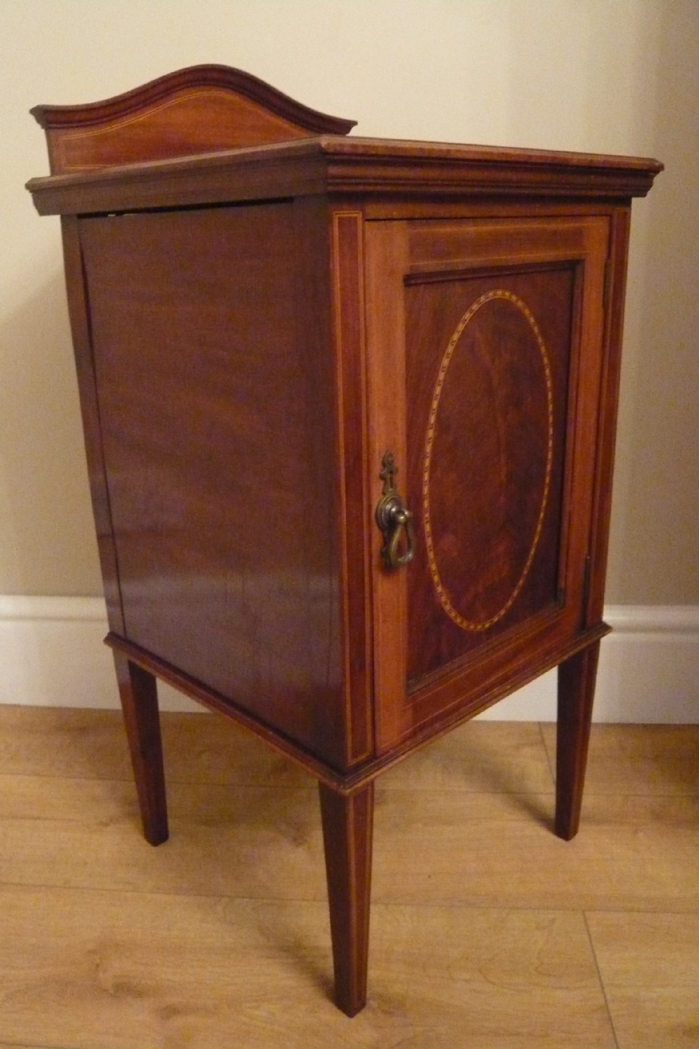 Edwardian Mahogany Inlaid Bedside Cabinet Night Stand c 1920