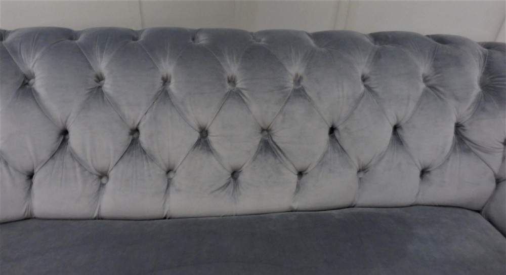 VICTORIAN CHESTERFIELD SOFA NEWLY  UPHOLSTERED IN SLATE GREY VELVET View VI