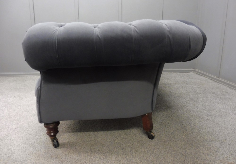 VICTORIAN CHESTERFIELD SOFA NEWLY  UPHOLSTERED IN SLATE GREY VELVET View VII