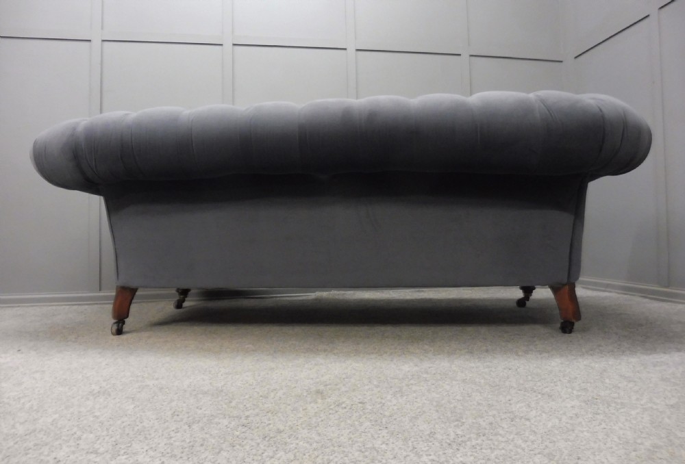 VICTORIAN CHESTERFIELD SOFA NEWLY  UPHOLSTERED IN SLATE GREY VELVET View VIII