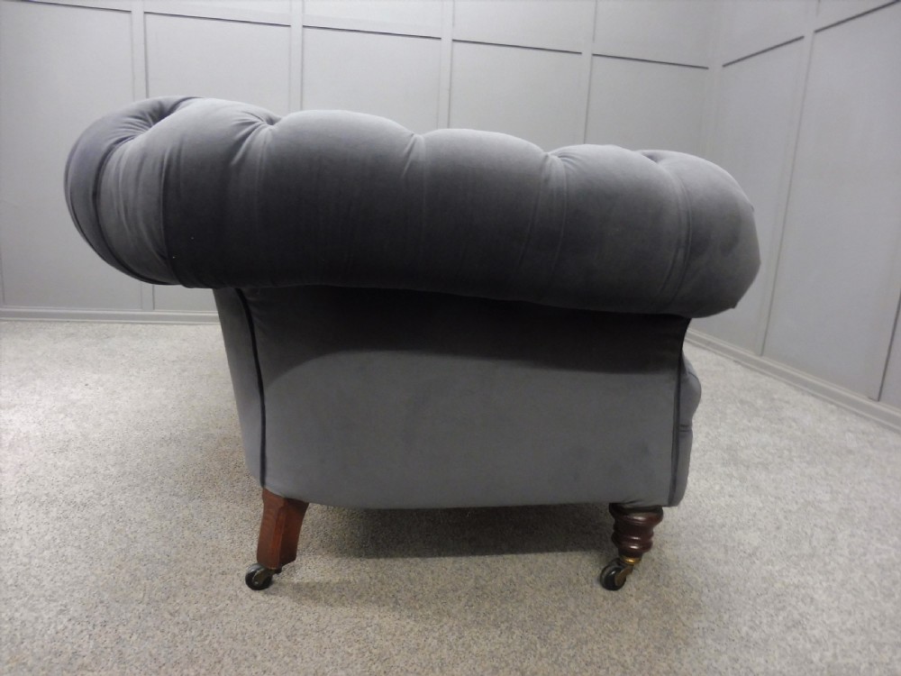 VICTORIAN CHESTERFIELD SOFA NEWLY  UPHOLSTERED IN SLATE GREY VELVET View IX